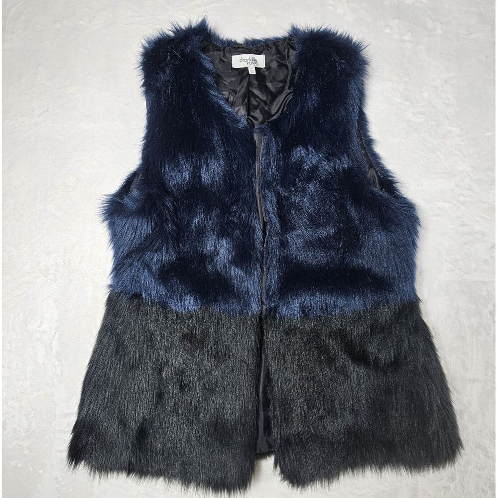 Charlotte Russe Vest Fuax Fur Blue Black Size M Witchy‎ Grunge 90s Rock Gorpcore